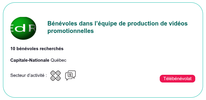 Cliquez ici pour postuler en tant que b�n�vole � la production de vid�os chez Entraide des Rivi�res