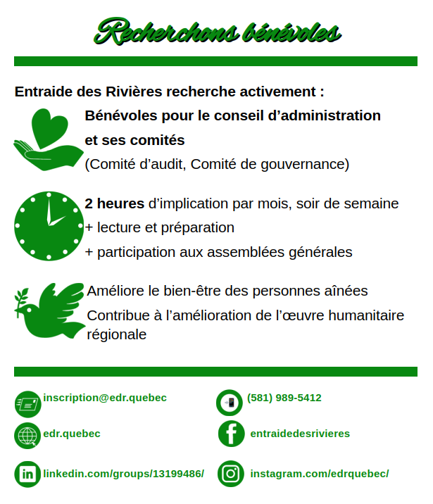 Assembl�e g�n�rale constitutive d'Entraide des Rivi�res, Samedi 30 mai 2026 � 17 h, Centre communautaire Lebourgneuf 1650, boulevard La Morille